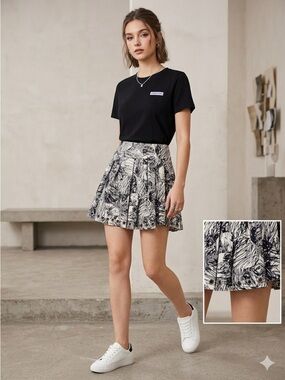 Vera Wang Lavender Label Black & White Printed Skater Skirt Size 8